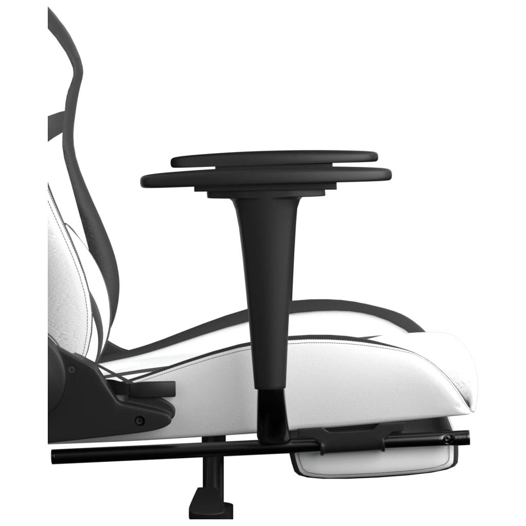 Masažinė žaidimų kėdė su pakoja, balta ir juoda, dirbtinė oda (34544)