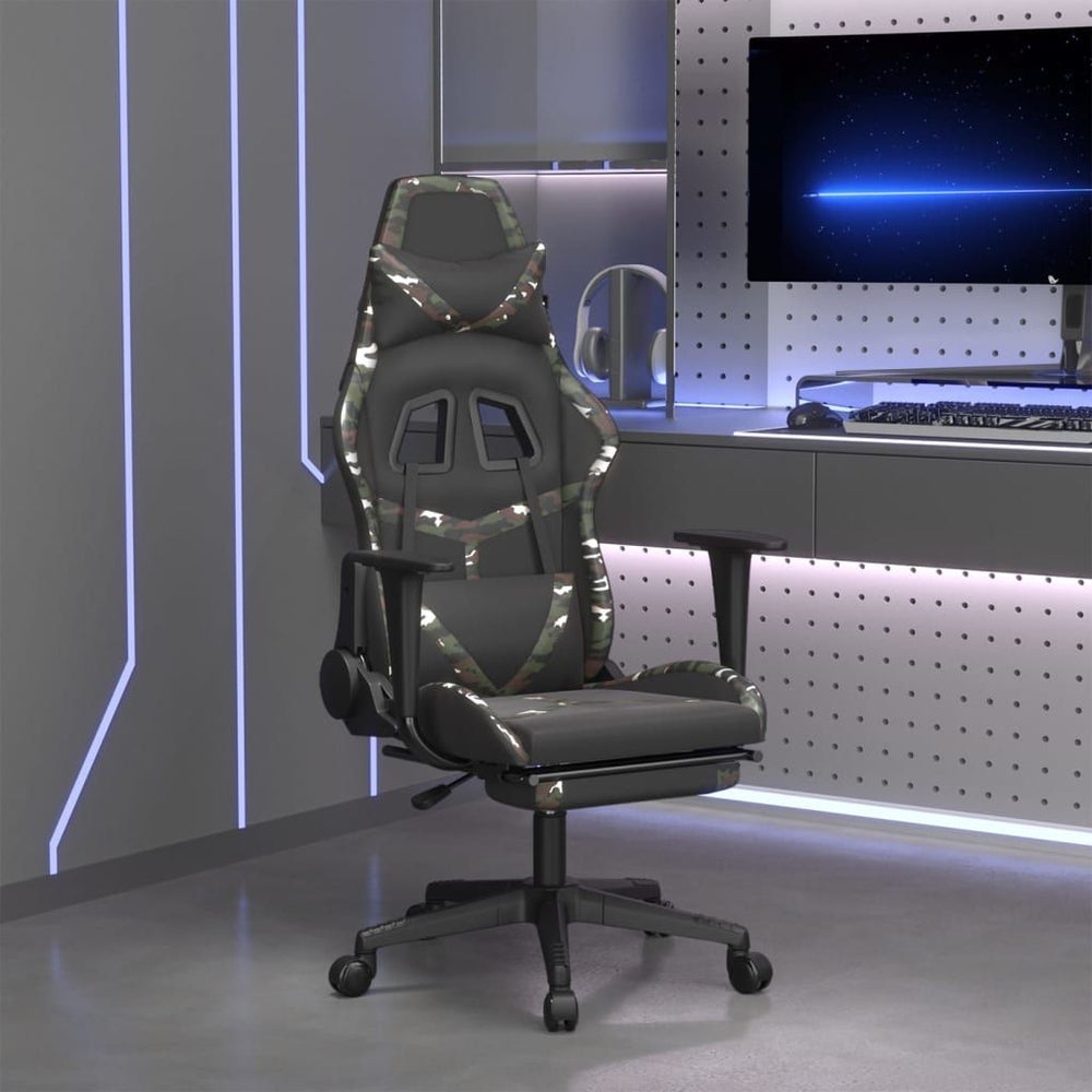 Masažinė žaidimų kėdė, juoda/kamufliažinė, dirbtinė oda (34544)