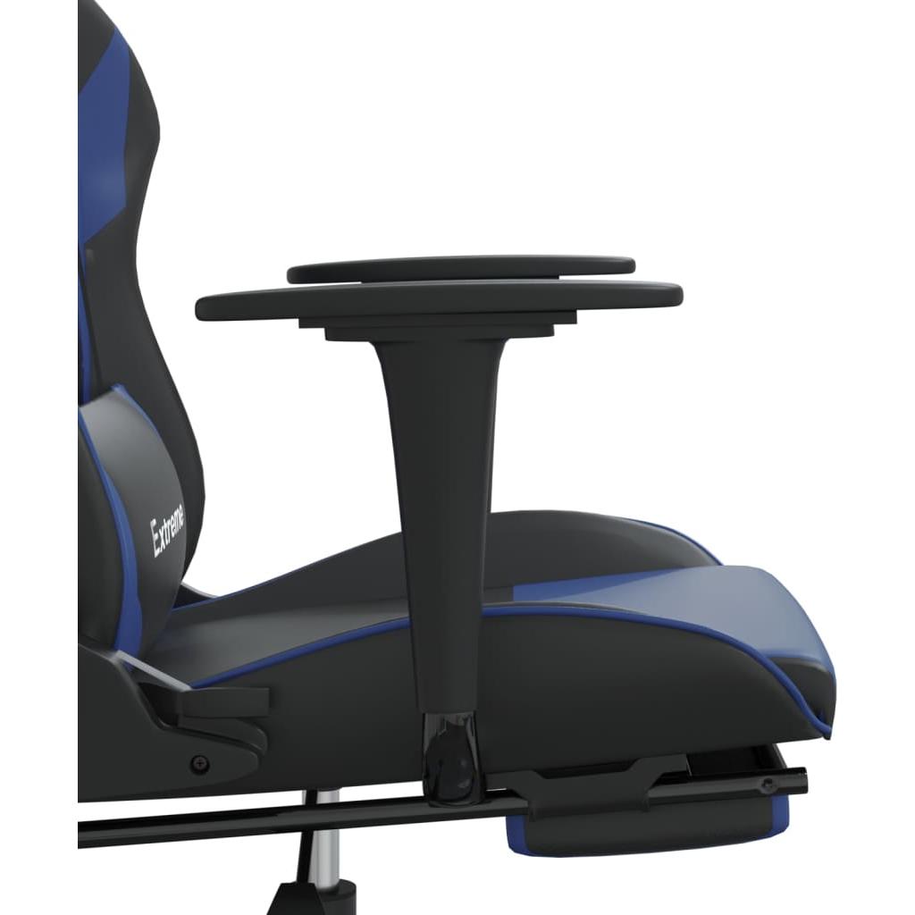 Masažinė žaidimų kėdė su pakoja, juoda ir mėlyna, dirbtinė oda (34545)