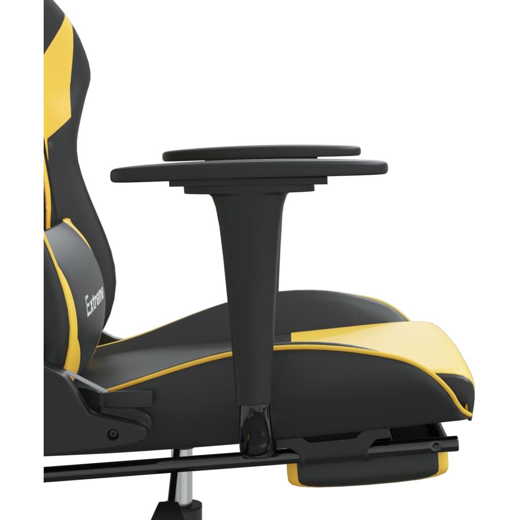 Masažinė žaidimų kėdė su pakoja, juoda ir auksinė, dirbtinė oda (34545)