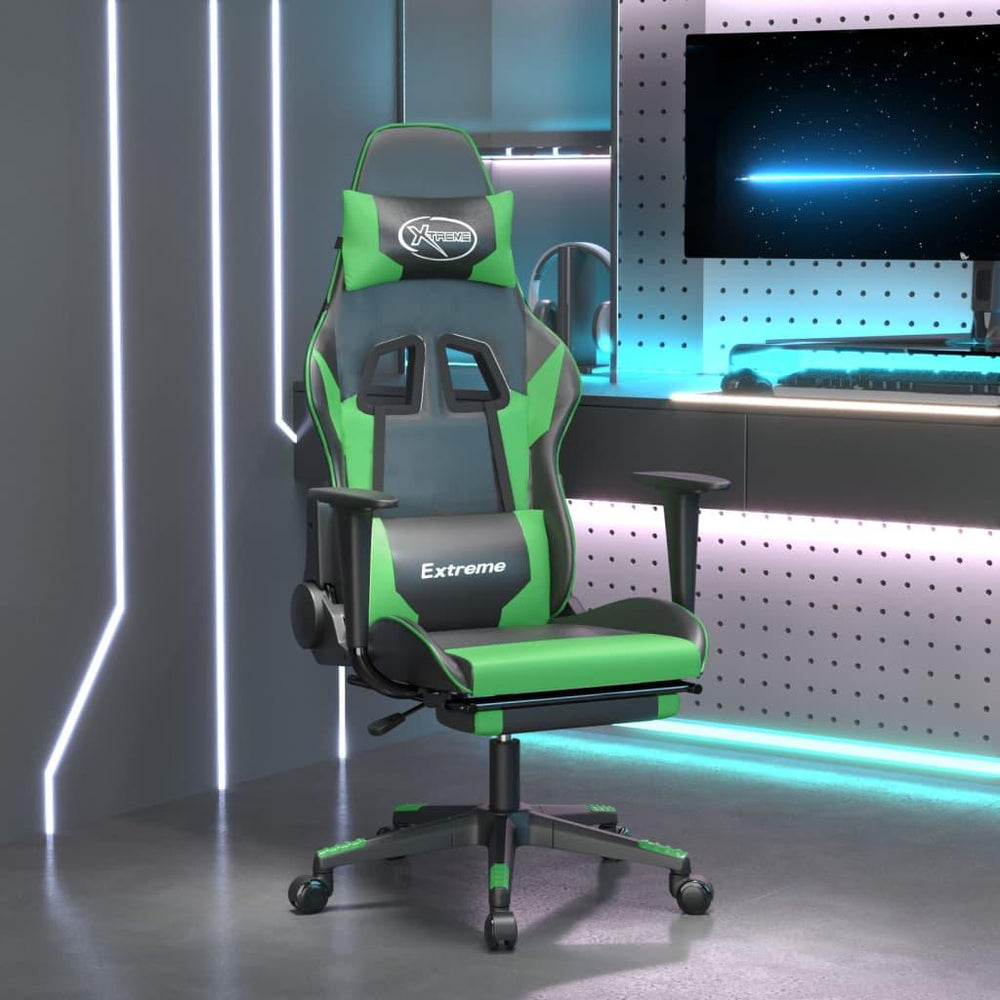 Masažinė žaidimų kėdė su pakoja, juoda ir žalia, dirbtinė oda (34546)