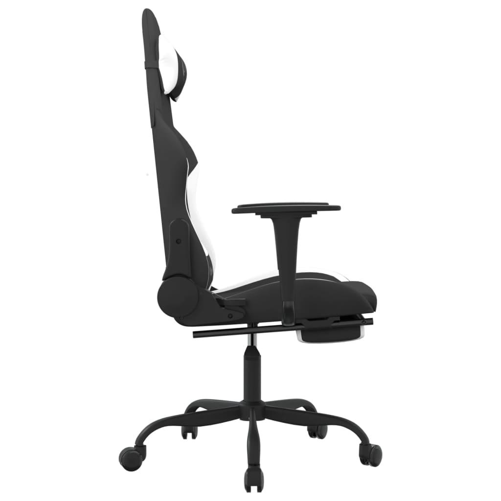 Masažinė žaidimų kėdė su pakoja, juoda ir balta, audinys (34548)