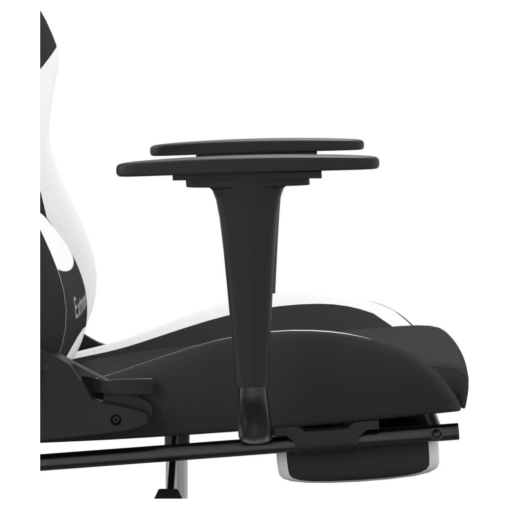Masažinė žaidimų kėdė su pakoja, juoda ir balta, audinys (34548)