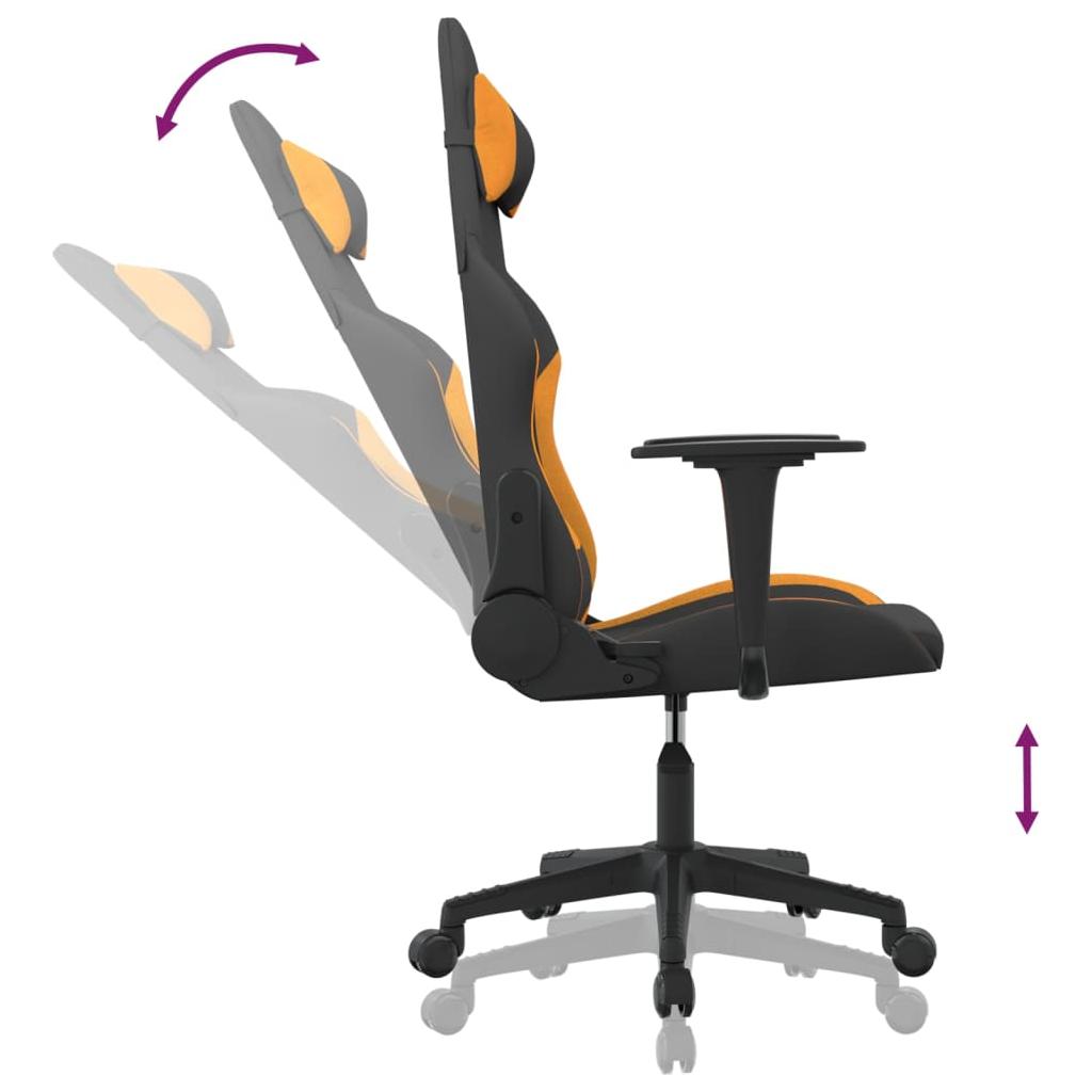 Masažinė žaidimų kėdė, juodos ir oranžinės spalvos, audinys (34549)