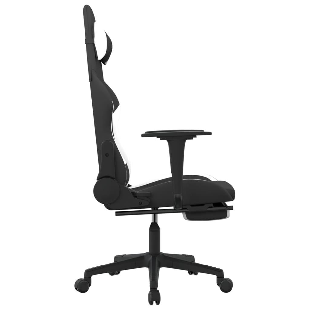 Masažinė žaidimų kėdė su pakoja, juoda ir balta, audinys (34550)