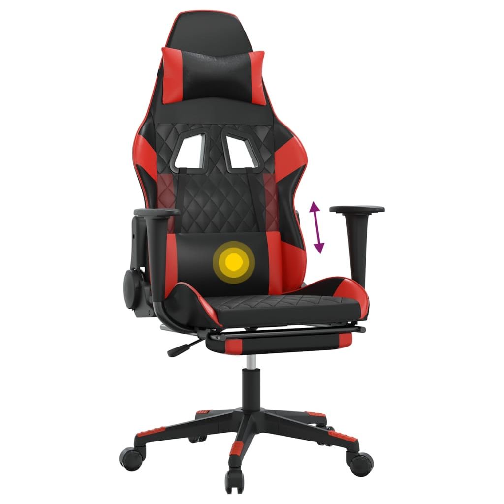Masažinė žaidimų kėdė su pakoja, juoda ir raudona, dirbtinė oda (34552)