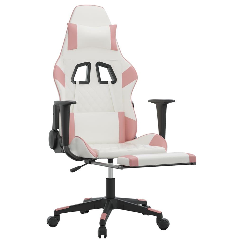 Masažinė žaidimų kėdė su pakoja, balta ir rožinė, dirbtinė oda (34553)