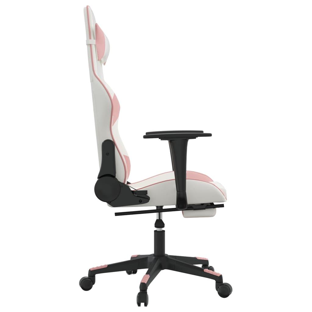 Masažinė žaidimų kėdė su pakoja, balta ir rožinė, dirbtinė oda (34553)