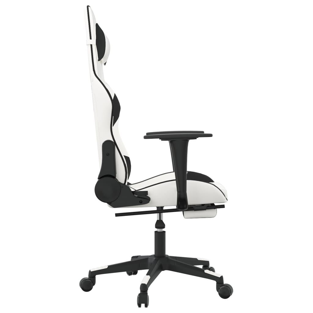 Masažinė žaidimų kėdė su pakoja, balta ir juoda, dirbtinė oda (34553)