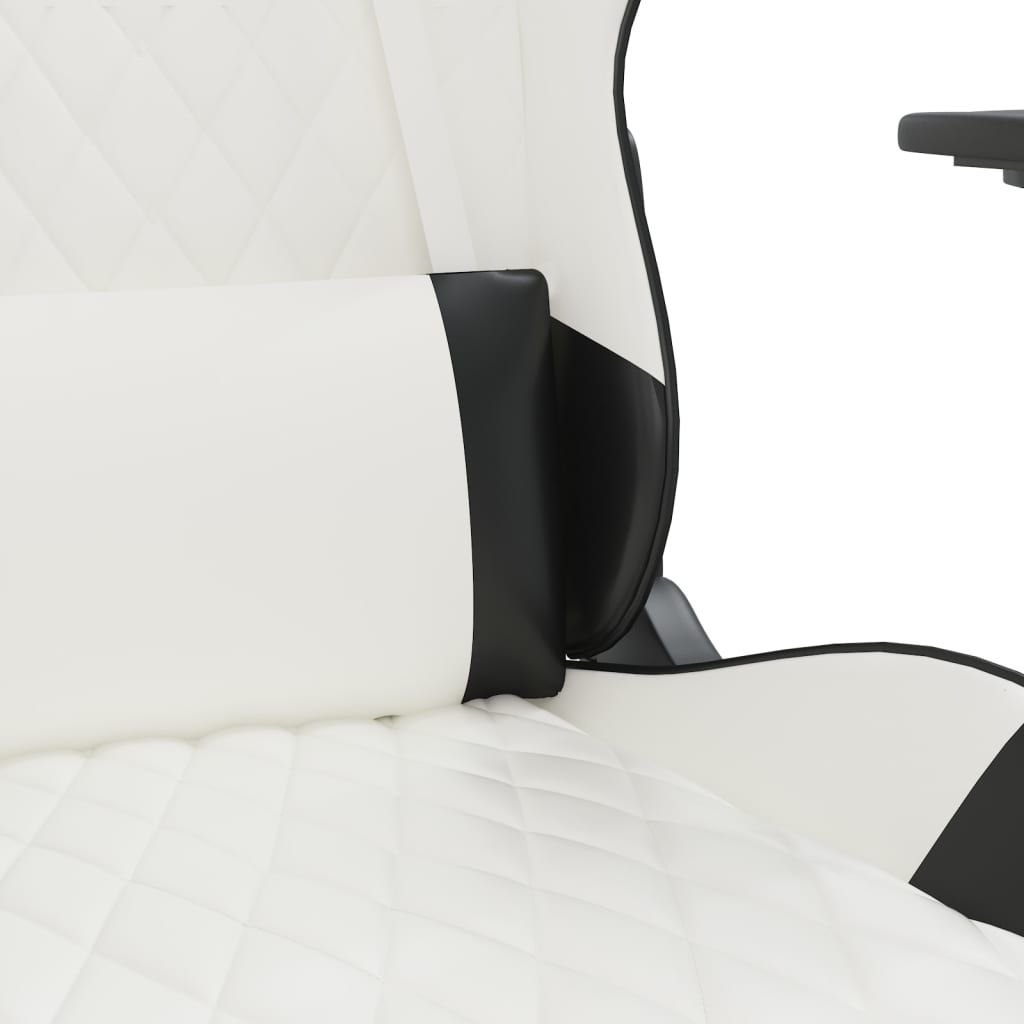 Masažinė žaidimų kėdė su pakoja, balta ir juoda, dirbtinė oda (34553)