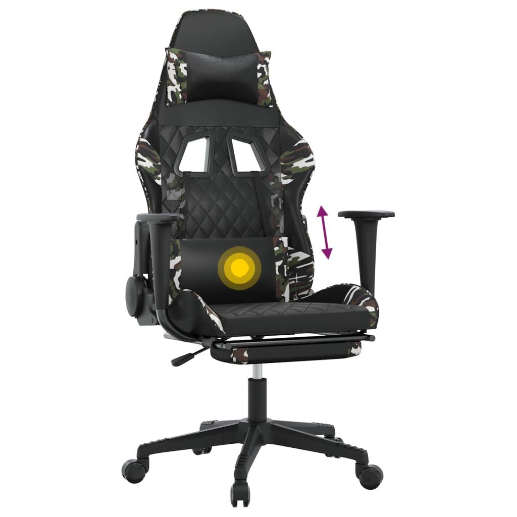 Masažinė žaidimų kėdė, juoda/kamufliažinė, dirbtinė oda (34553)