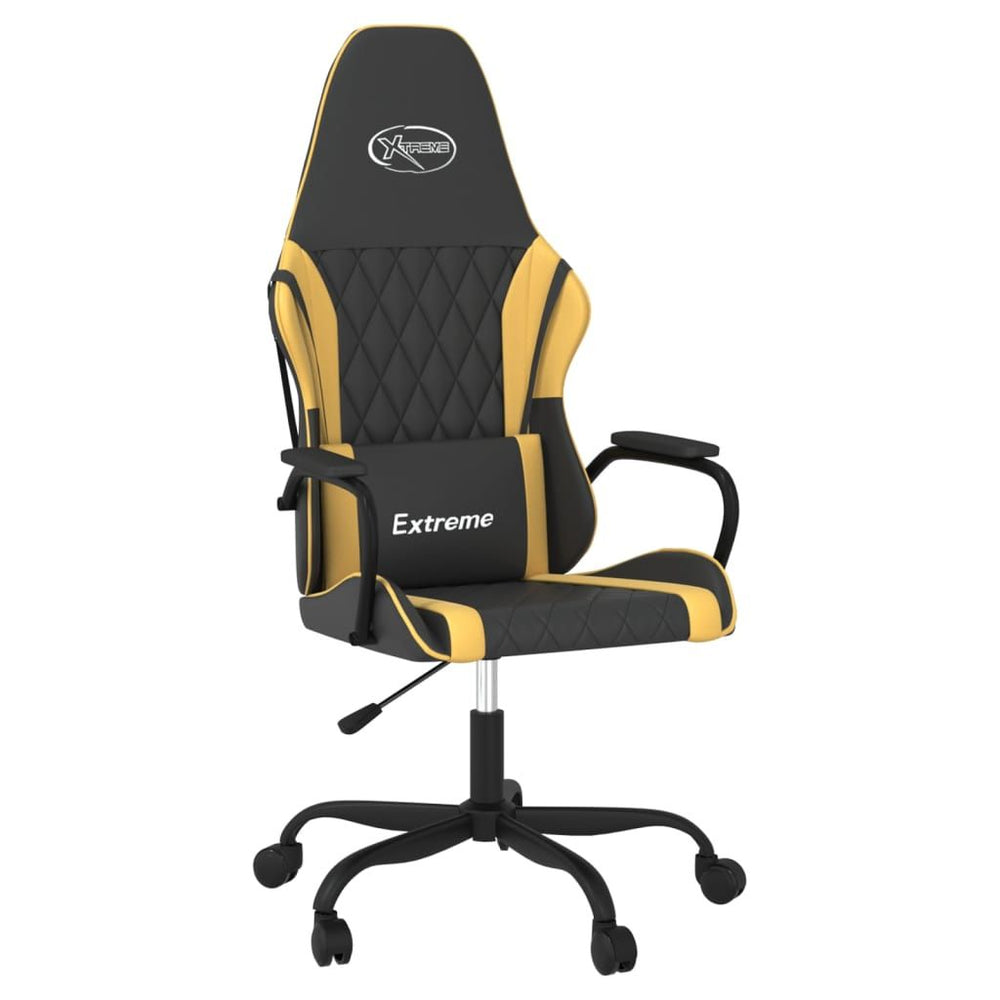 Masažinė žaidimų kėdė, juodos ir auksinės spalvos, dirbtinė oda (34553)