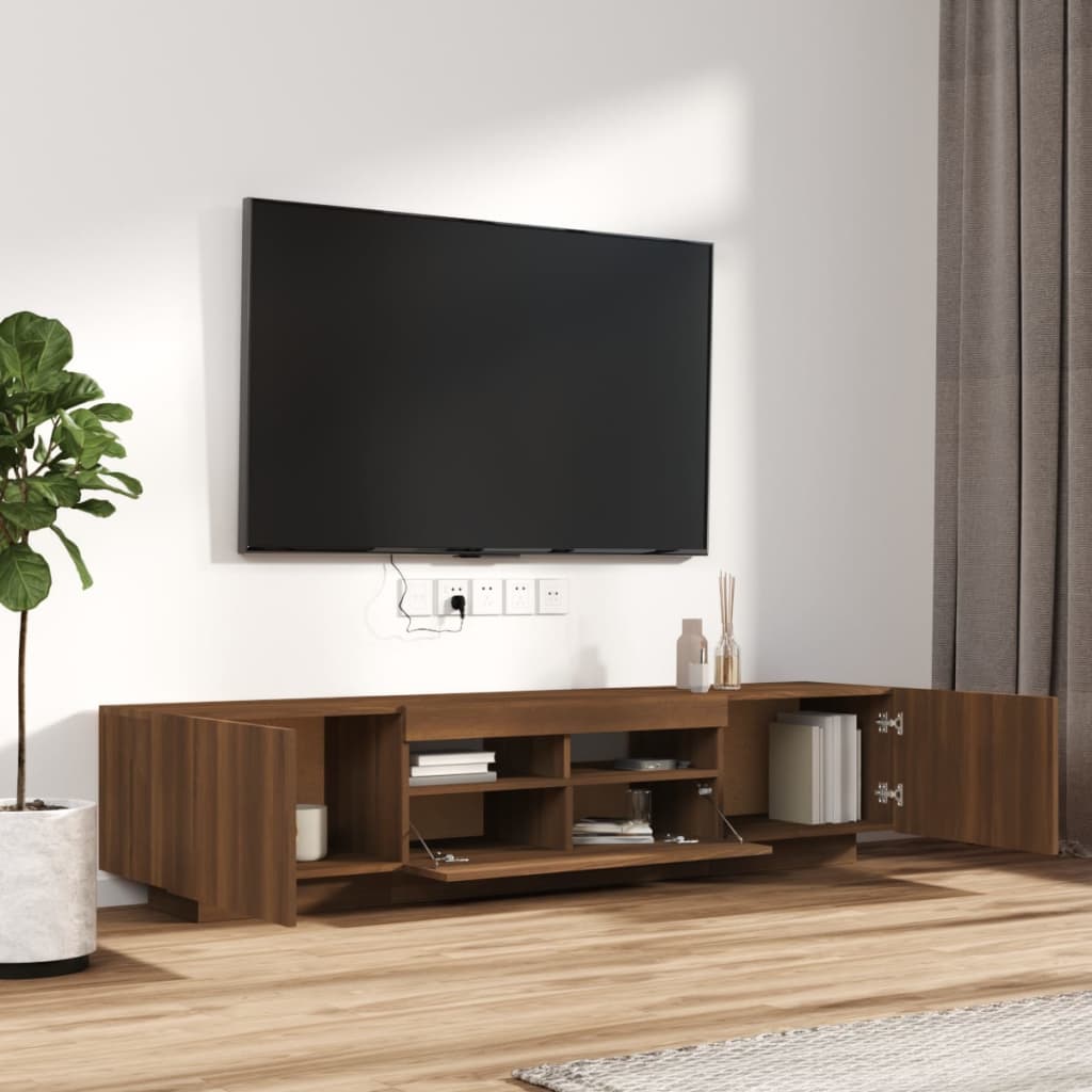 TV spintelių komplektas su LED, 2 dalių, rudas ąžuolo, mediena