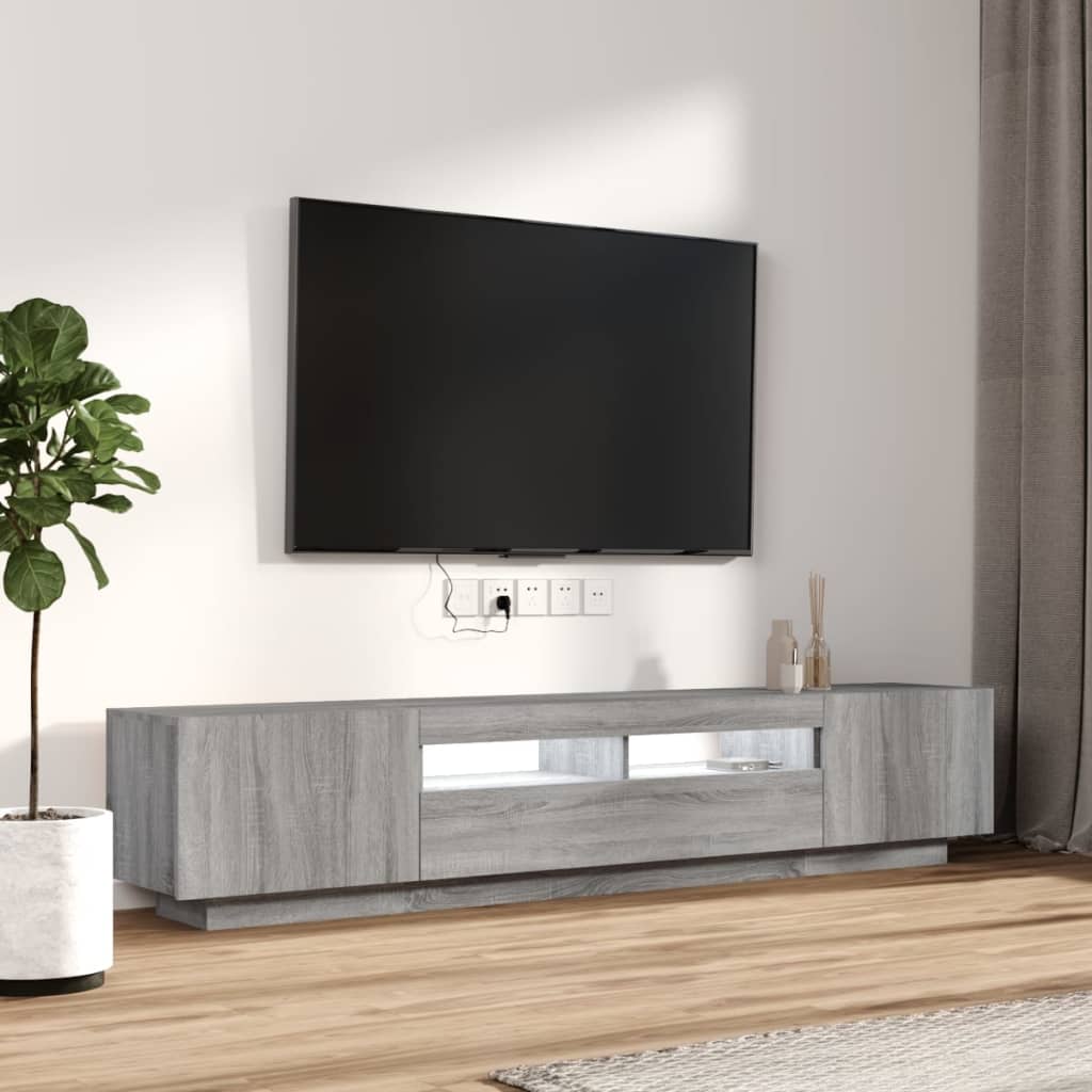 TV spintelių komplektas su LED, 2 dalių, pilkas ąžuolo, mediena