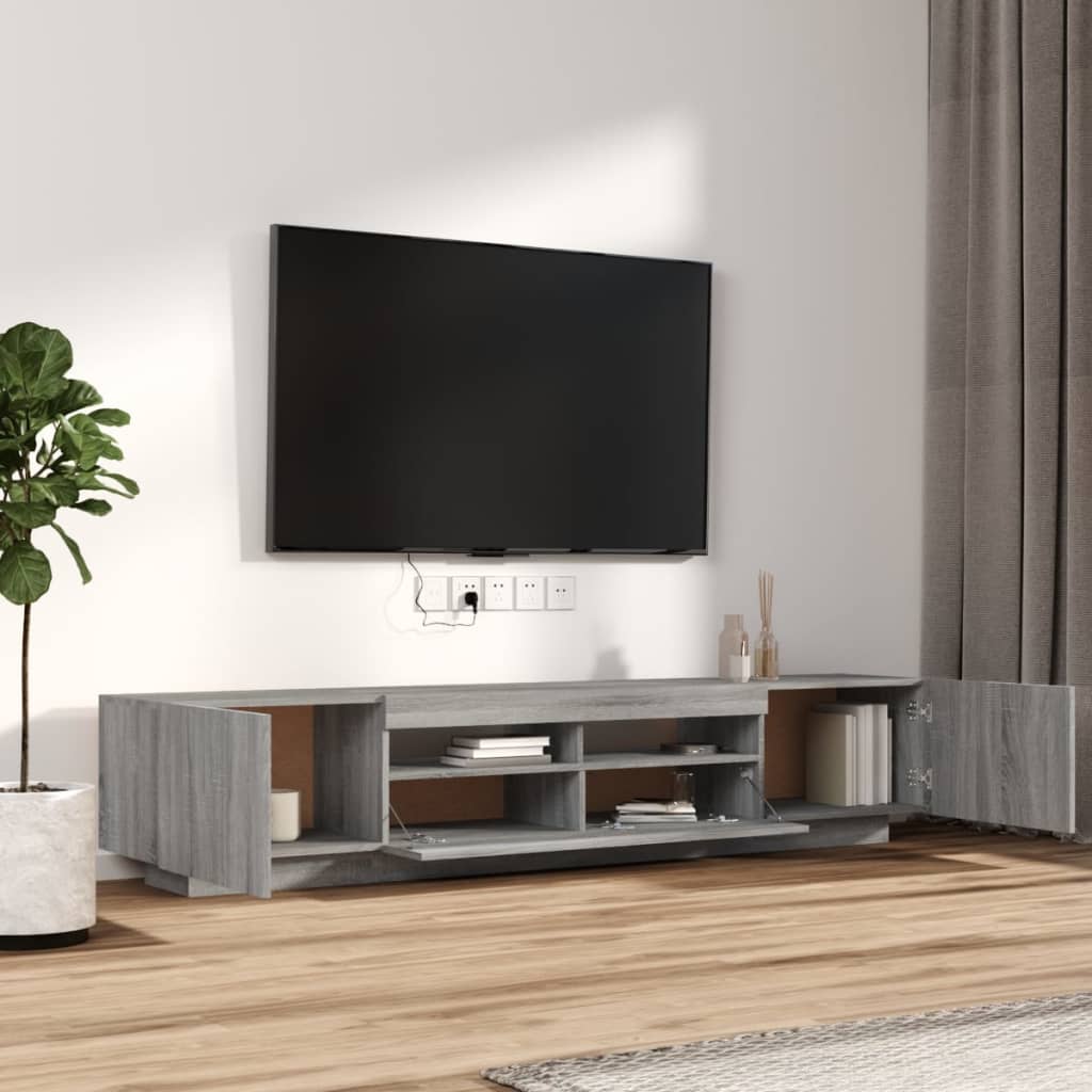 TV spintelių komplektas su LED, 2 dalių, pilkas ąžuolo, mediena