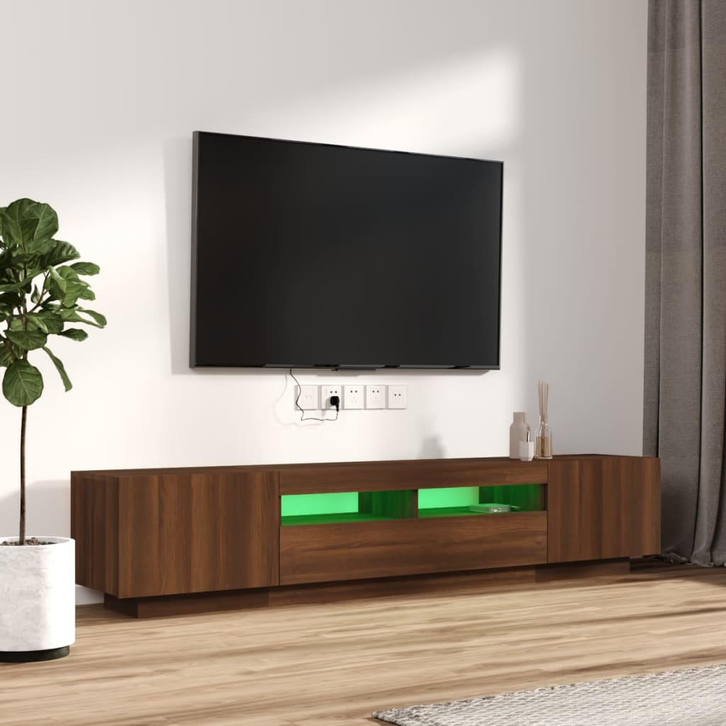 TV spintelių komplektas su LED, 2 dalių, rudas ąžuolo, mediena