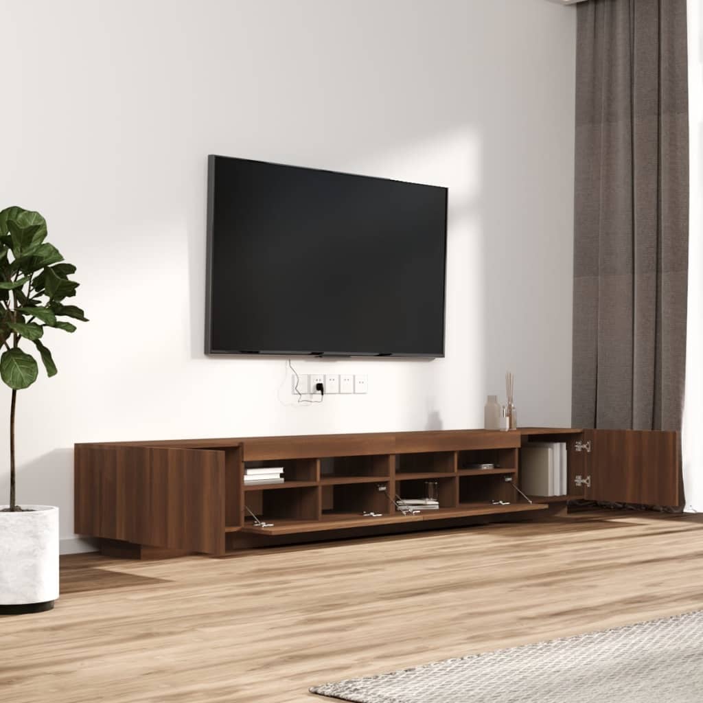 TV spintelių komplektas su LED, 3 dalių, rudas ąžuolo, mediena