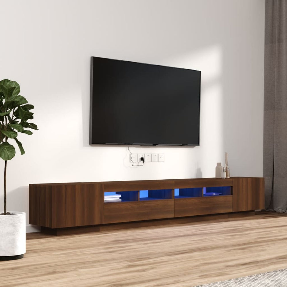 TV spintelių komplektas su LED, 3 dalių, rudas ąžuolo, mediena