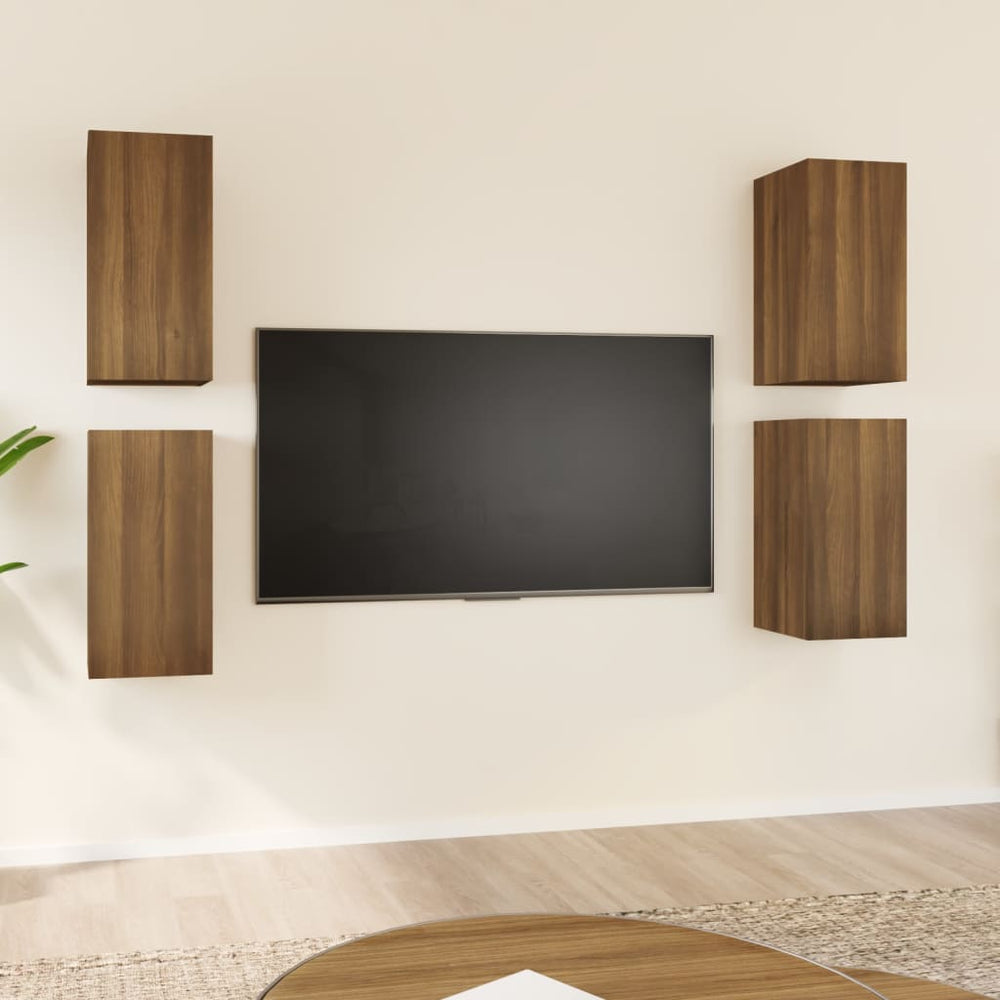 TV spintelės, 4vnt., rudos ąžuolo, 30,5x30x60cm, mediena