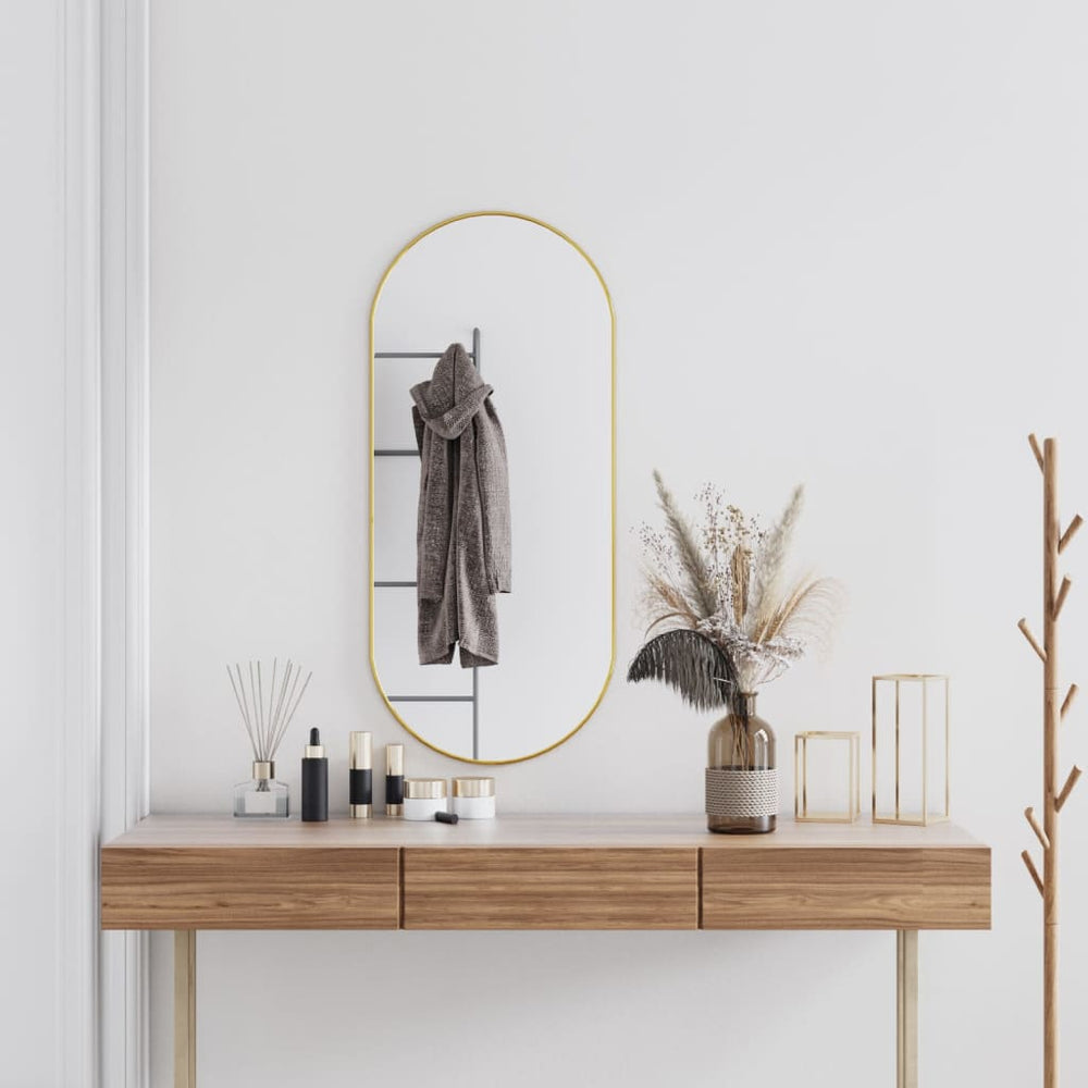 Sieninis veidrodis, auksinės spalvos, 100x45cm, ovalo formos