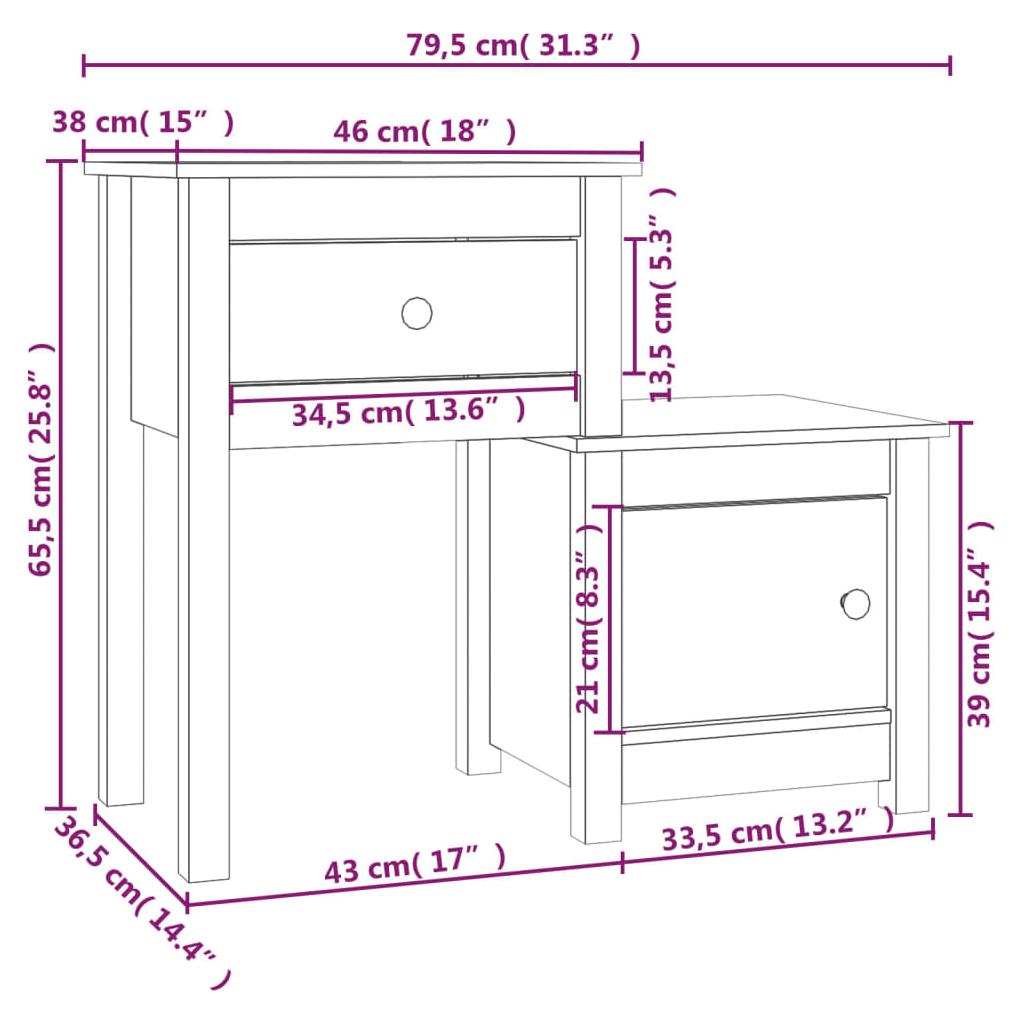 Naktinė spintelė, 79,5x38x65,5cm, pušies medienos masyvas