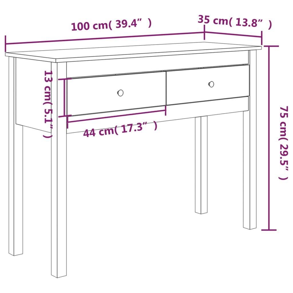 Konsolinis staliukas, baltas, 100x35x75cm, pušies masyvas