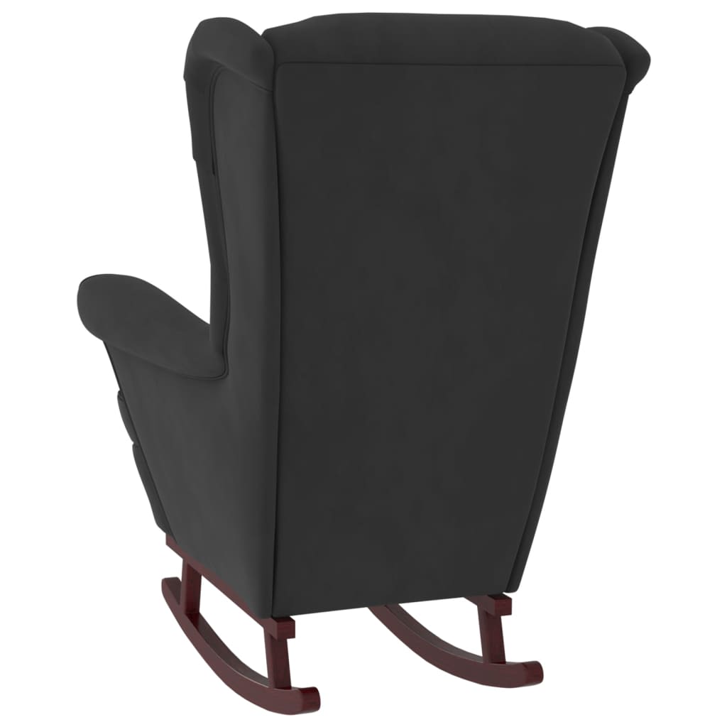 Supama kėdė su medinėmis kojomis ir taburete, juoda, aksomas