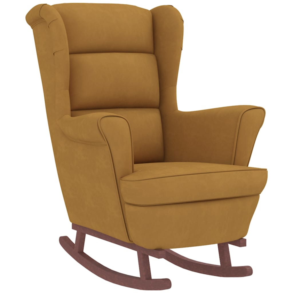 Supama kėdė su medinėmis kojomis ir taburete, ruda, aksomas