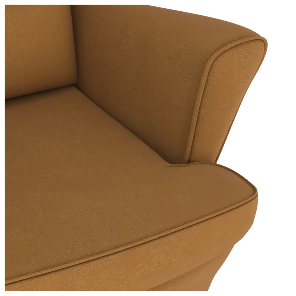Supama kėdė su medinėmis kojomis ir taburete, ruda, aksomas