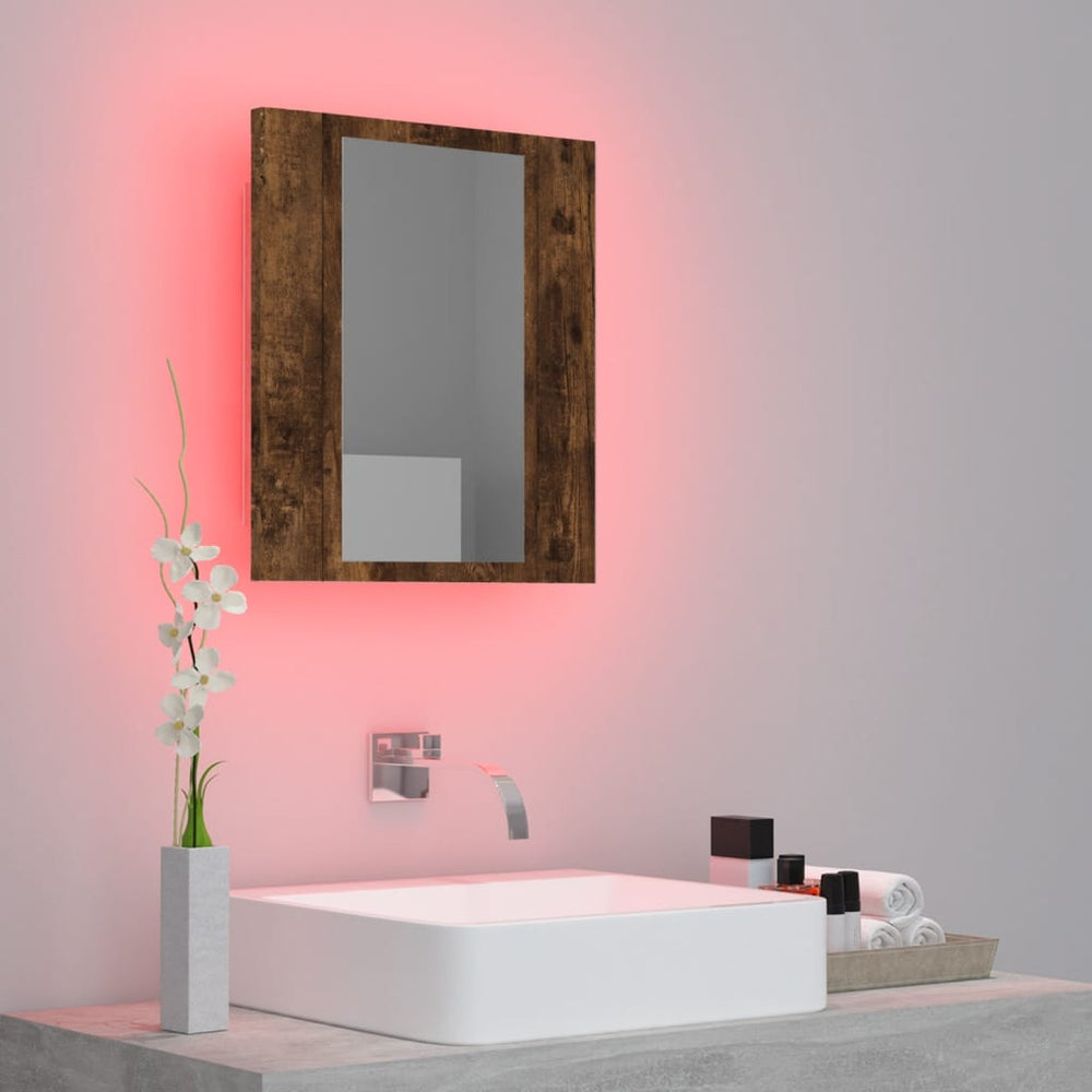 Veidrodinė LED vonios spintelė, ąžuolo, 40x12x45cm, mediena