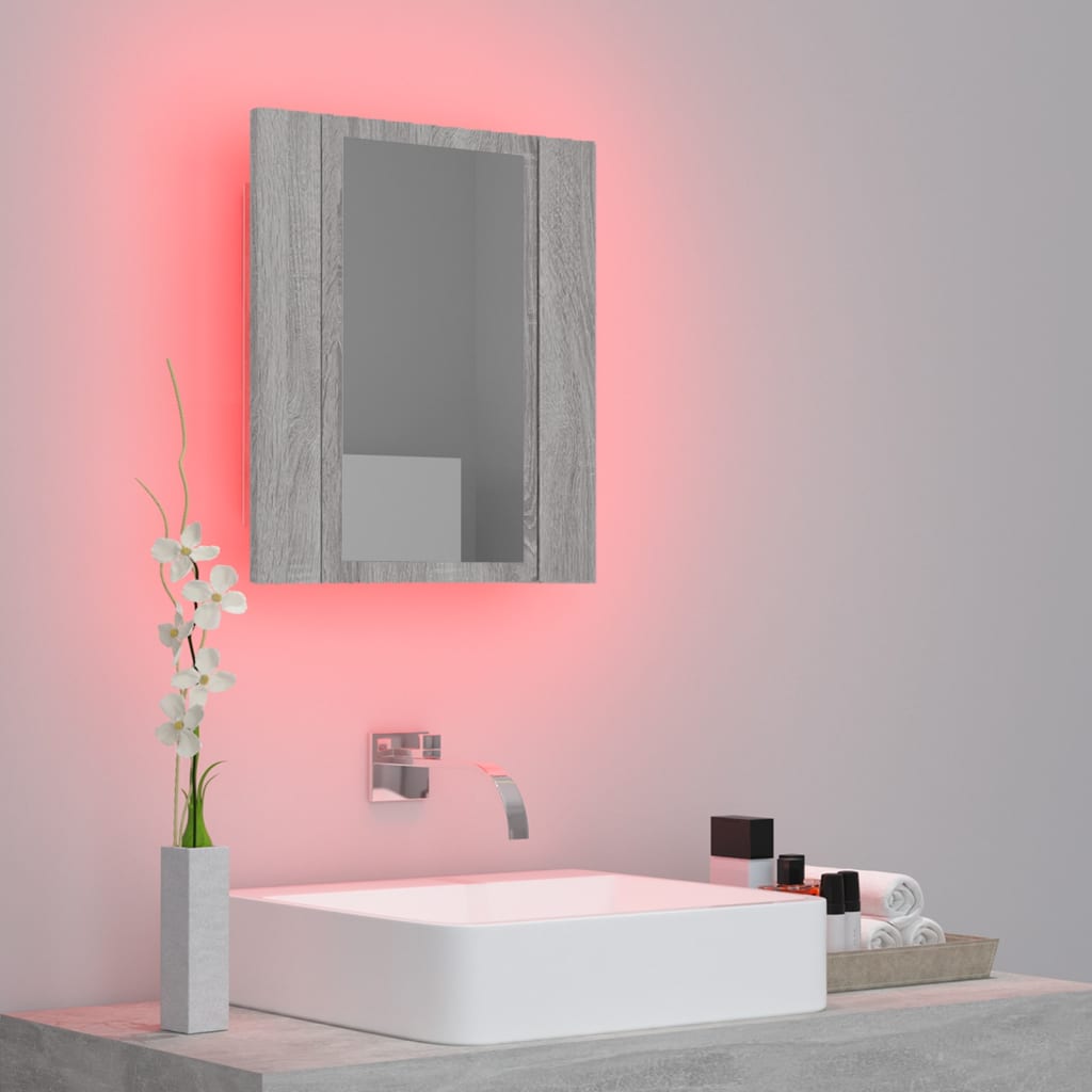 Veidrodinė LED vonios spintelė, pilka, 40x12x45cm, mediena