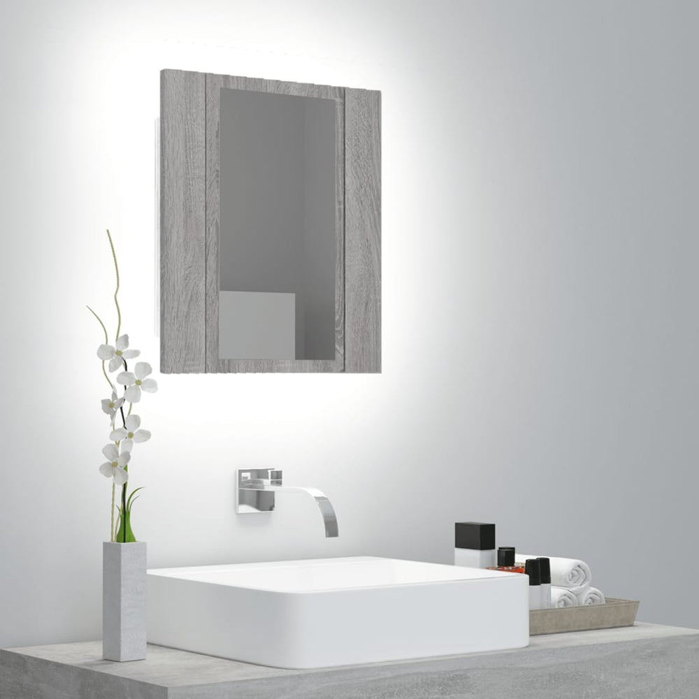 Veidrodinė LED vonios spintelė, pilka, 40x12x45cm, mediena