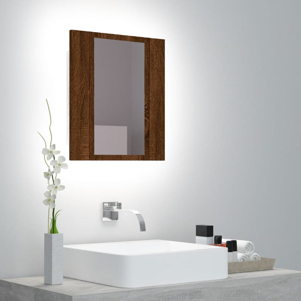 Veidrodinė LED vonios spintelė, ruda, 40x12x45cm, mediena