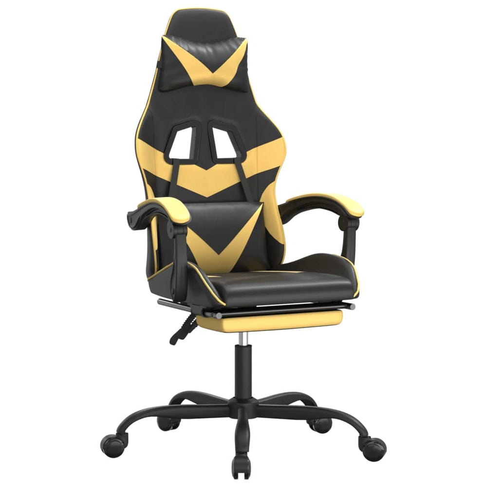 Pasukama žaidimų kėdė su pakoja, juoda ir auksinė, dirbtinė oda