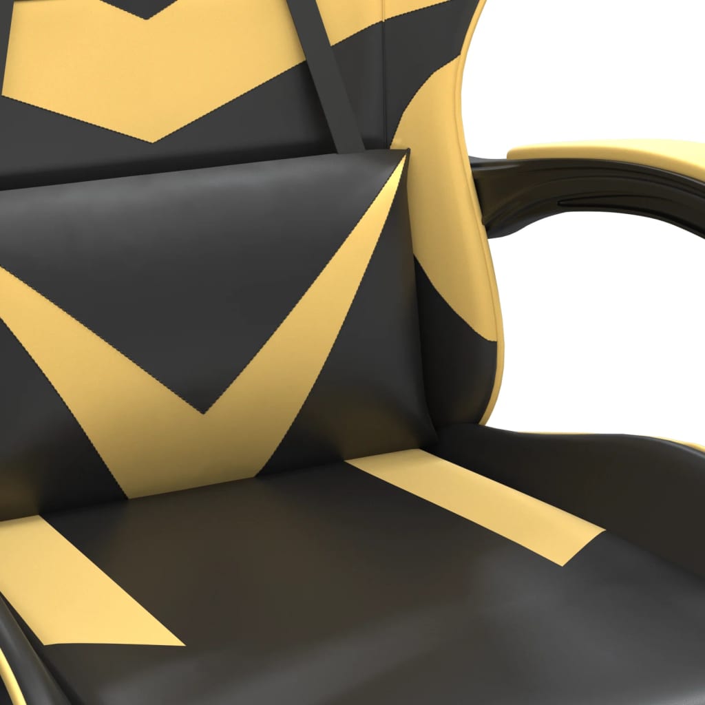 Pasukama žaidimų kėdė su pakoja, juoda ir auksinė, dirbtinė oda