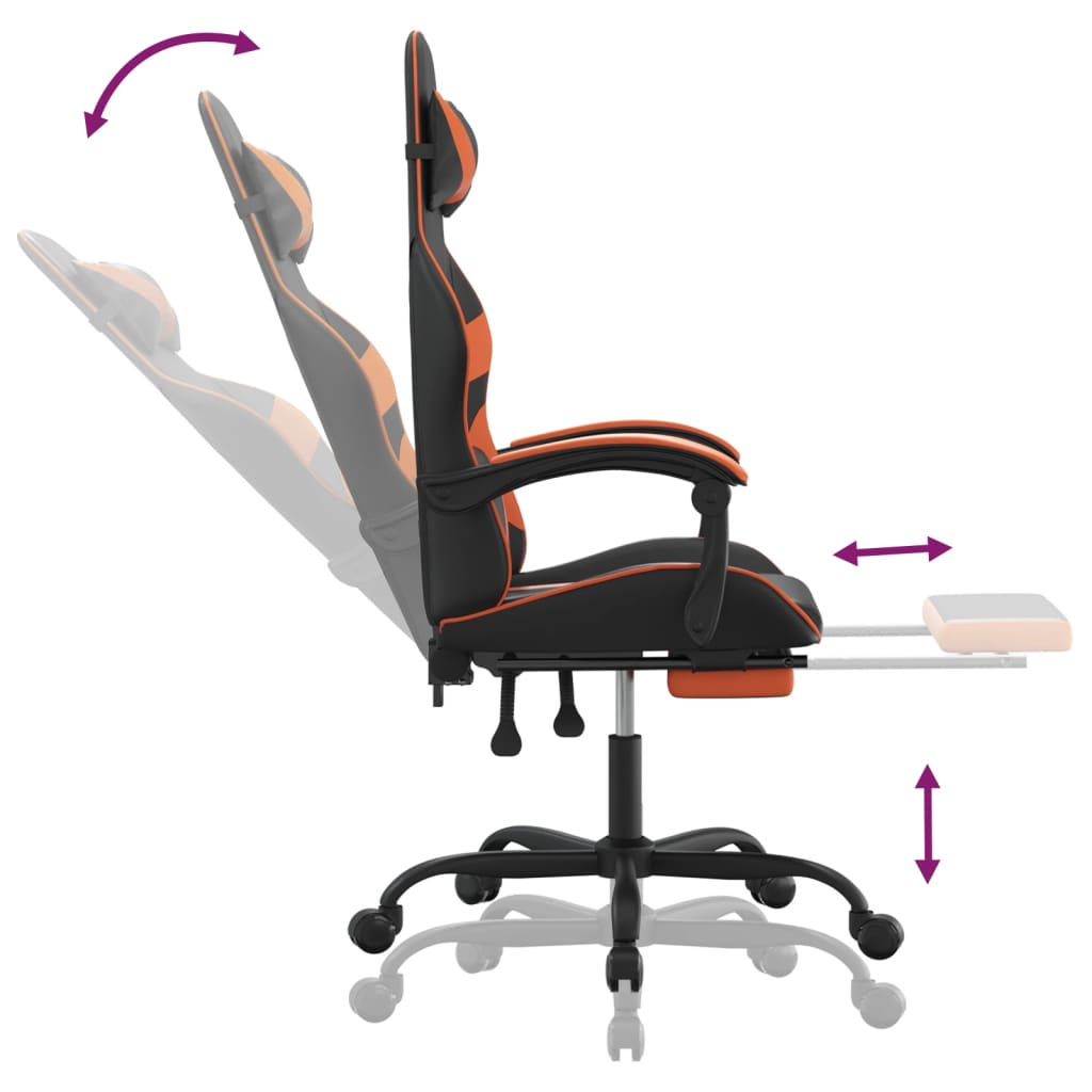 Pasukama žaidimų kėdė su pakoja, juoda/oranžinė, dirbtinė oda (34956)