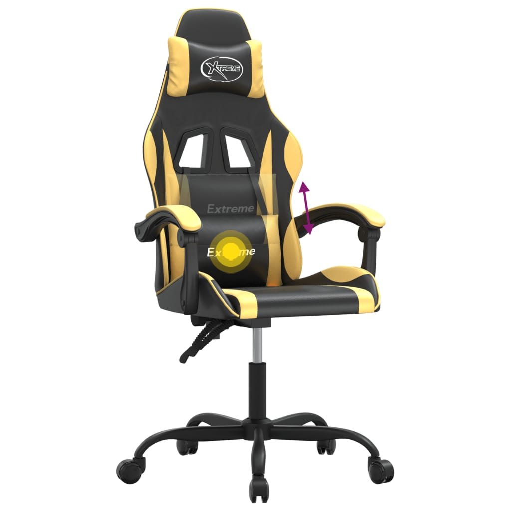 Pasukama žaidimų kėdė, juodos ir auksinės spalvos, dirbtinė oda (34956)