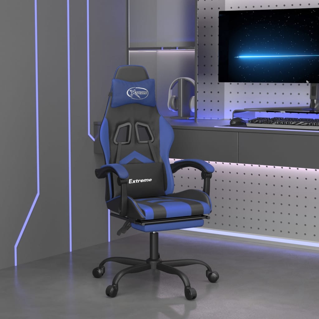 Pasukama žaidimų kėdė su pakoja, juoda ir mėlyna, dirbtinė oda