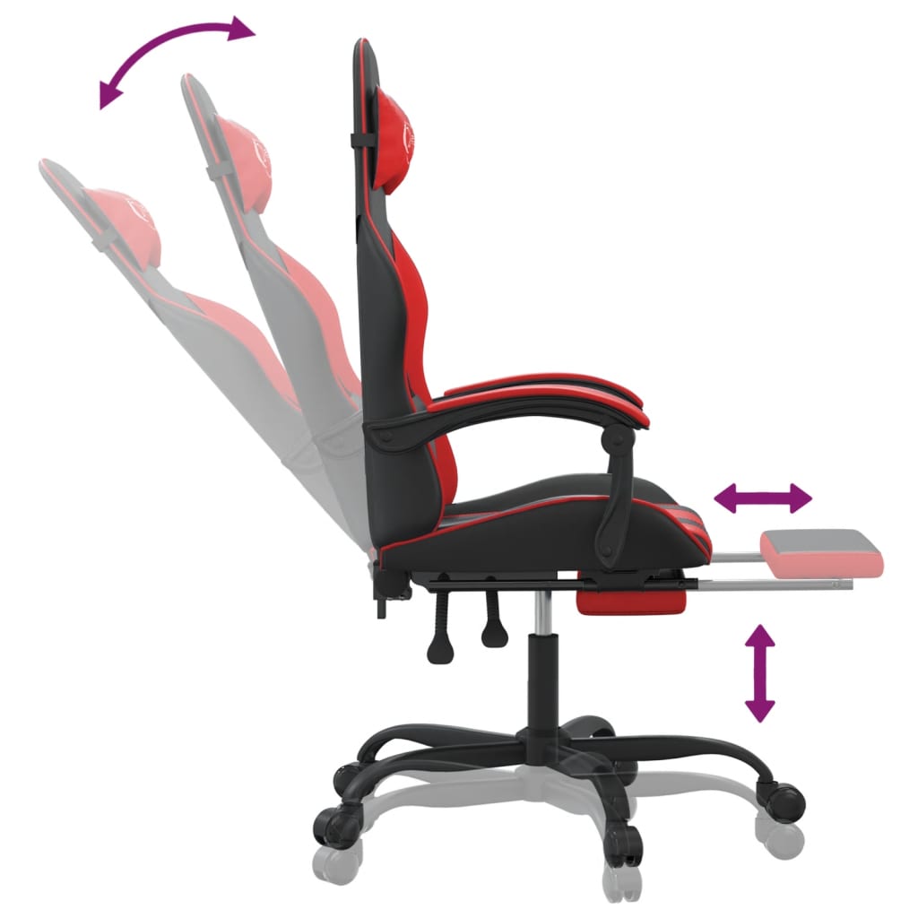 Pasukama žaidimų kėdė su pakoja, juoda ir raudona, dirbtinė oda (34960)