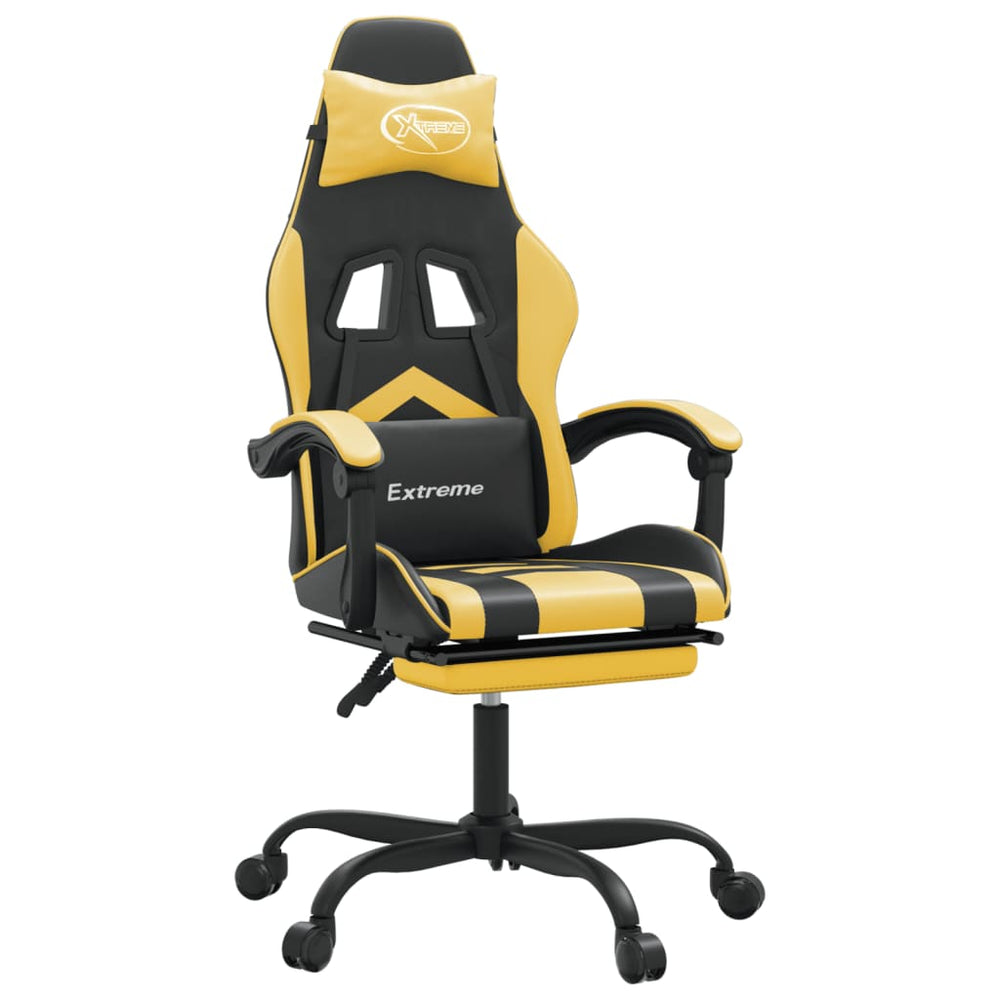 Pasukama žaidimų kėdė su pakoja, juoda ir auksinė, dirbtinė oda (34960)