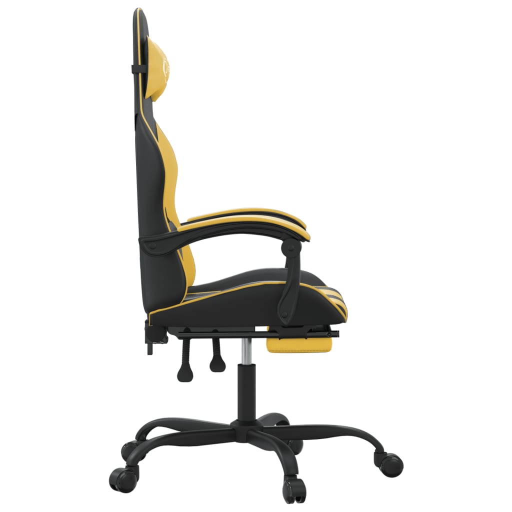 Pasukama žaidimų kėdė su pakoja, juoda ir auksinė, dirbtinė oda (34960)