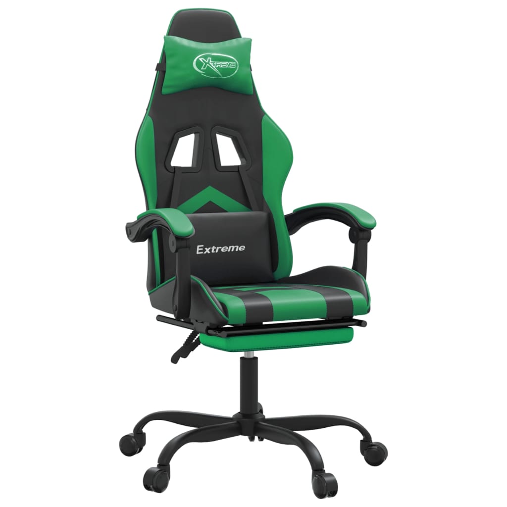 Pasukama žaidimų kėdė su pakoja, juoda ir žalia, dirbtinė oda (34960)