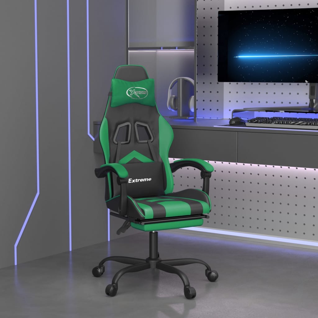 Pasukama žaidimų kėdė su pakoja, juoda ir žalia, dirbtinė oda (34960)