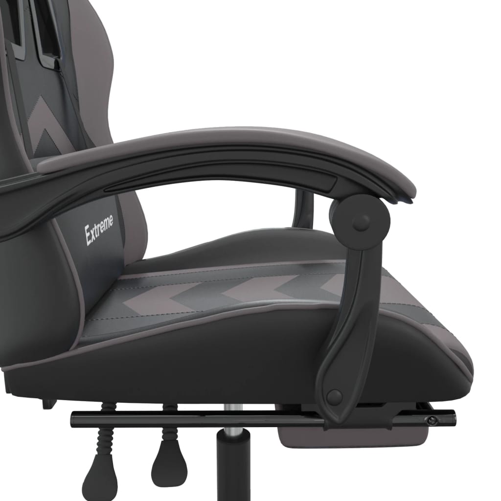 Pasukama žaidimų kėdė su pakoja, juoda ir pilka, dirbtinė oda
