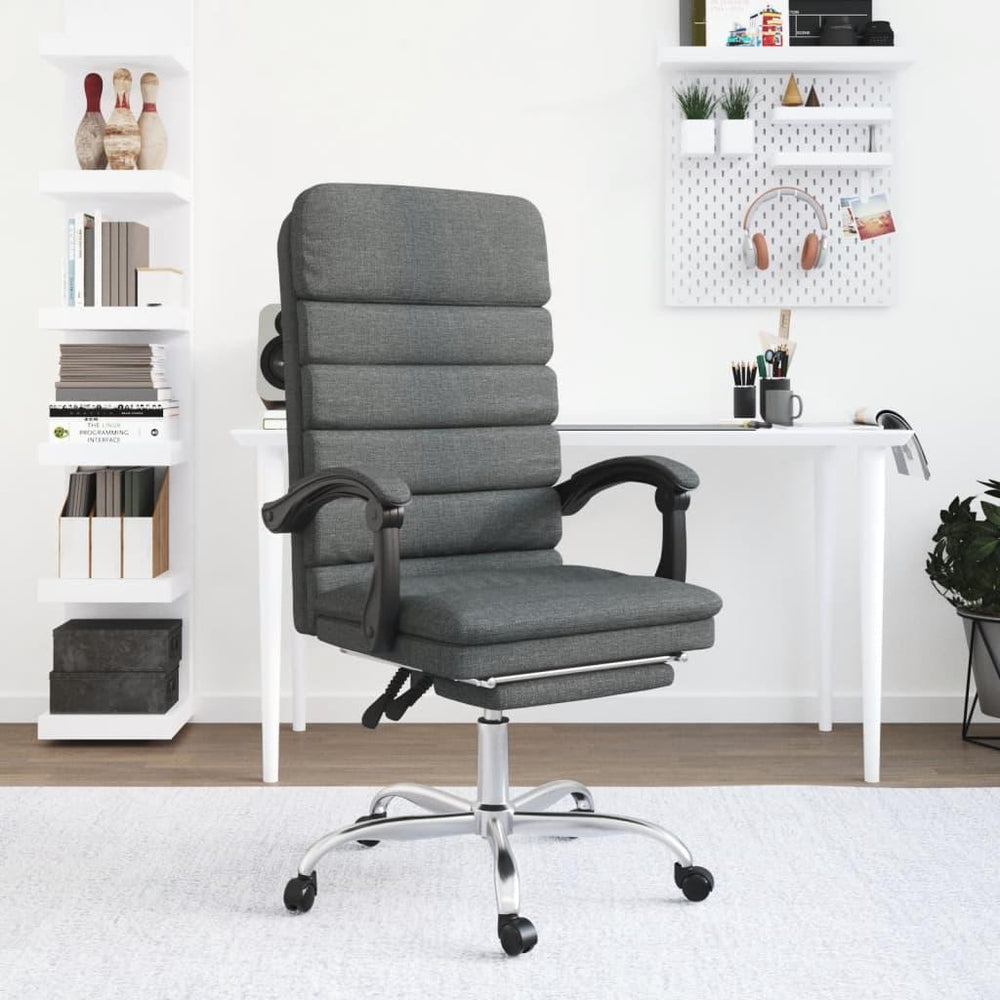 Atlošiama masažinė biuro kėdė su pakoja, tamsiai pilkos spalvos, audinys