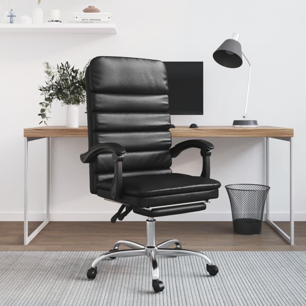 Atlošiama masažinė biuro kėdė su pakoja, juodos spalvos, dirbtinė oda