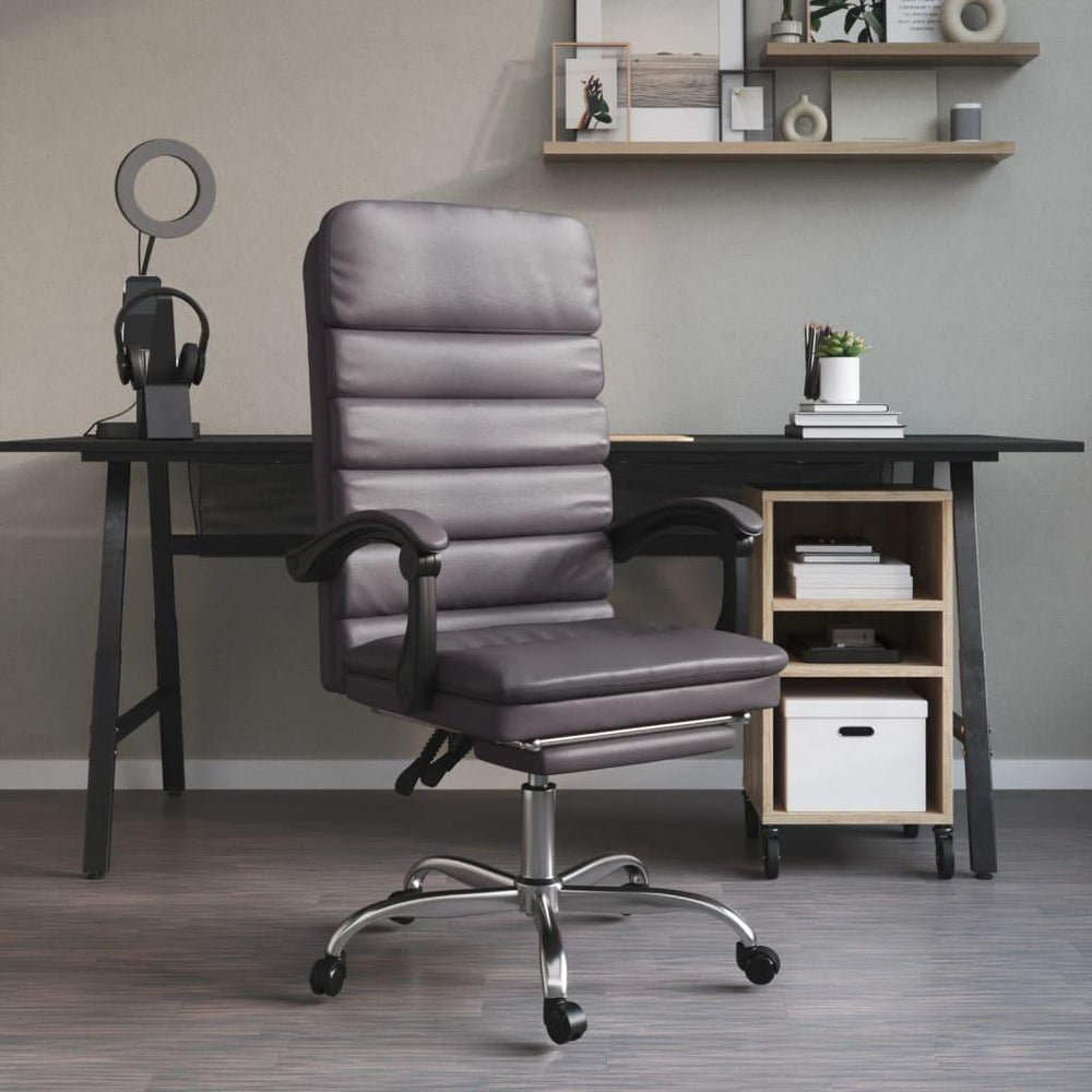 Atlošiama masažinė biuro kėdė su pakoja, pilkos spalvos, dirbtinė oda