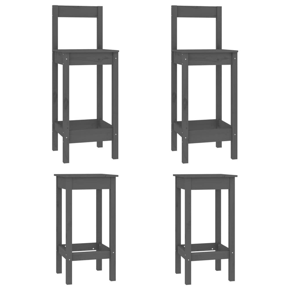 Baro kėdžių komplektas, 4vnt., pilkas, pušies medienos masyvas
