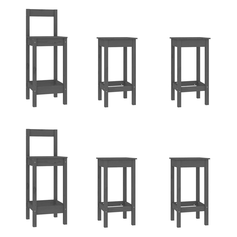 Baro kėdžių komplektas, 6vnt., pilkas, pušies medienos masyvas