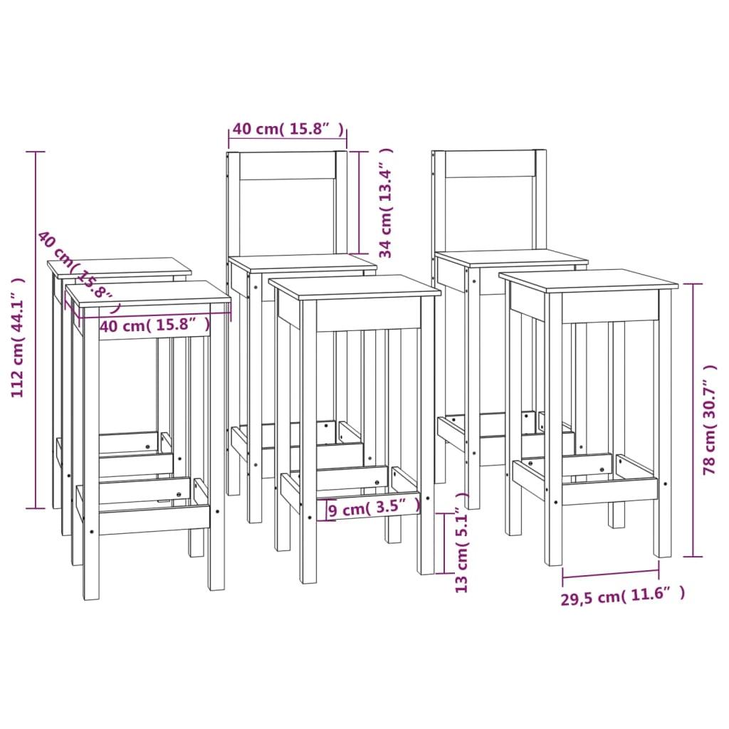 Baro kėdžių komplektas, 6vnt., pilkas, pušies medienos masyvas